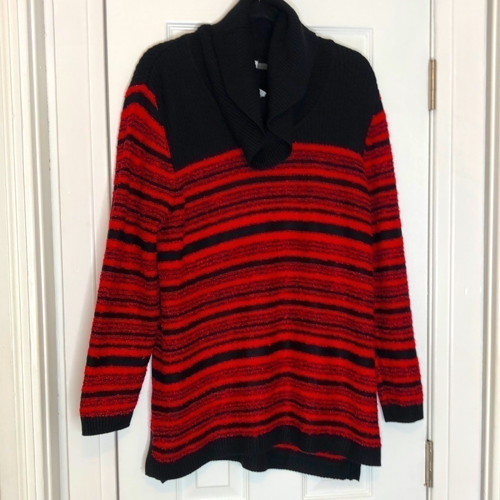 NWT Calvin Klein XL, long sleeve black and red cowl neck sweater.  Career